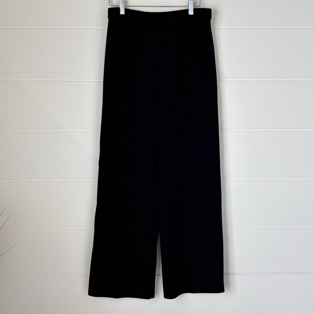 St John Collection Santana Knit Elastic Band Waist Black Wide Leg Pants Size 10 - Picture 2 of 8